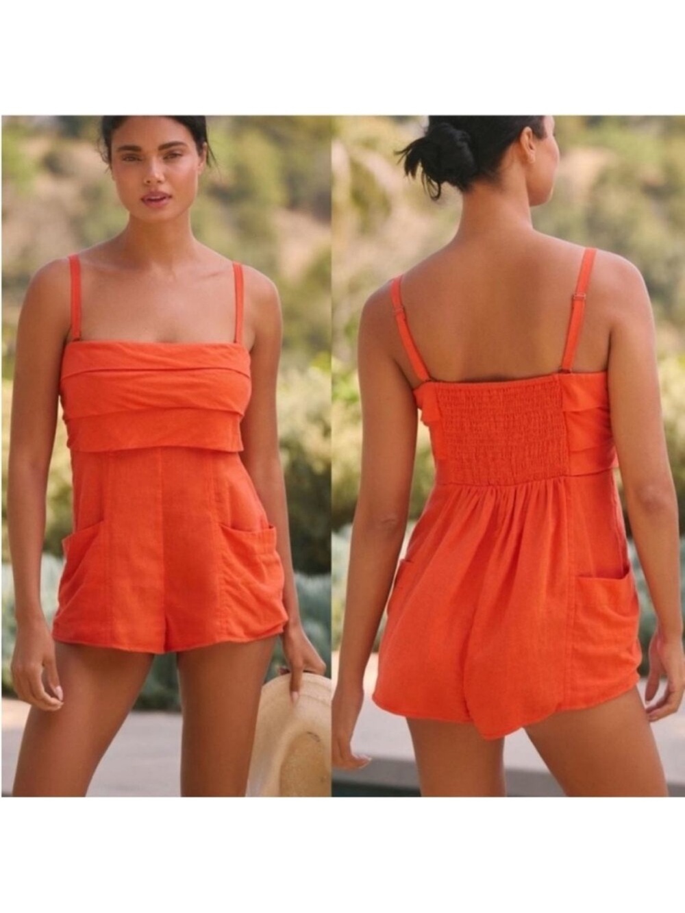 Anthropologie Coral Tiered Front Sundress Romper